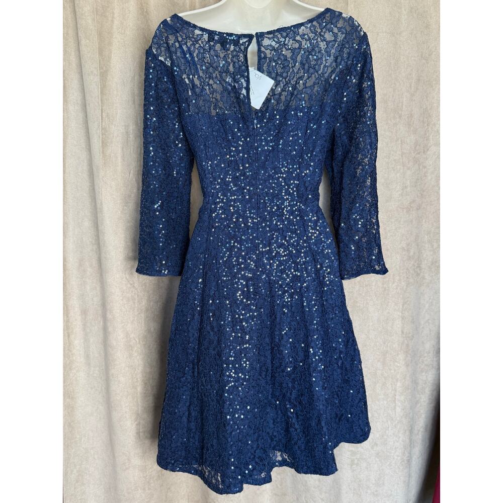 SL Fashions Navy Embellished Lace A-Line Dress 14 NWT - Picture 4 of 9